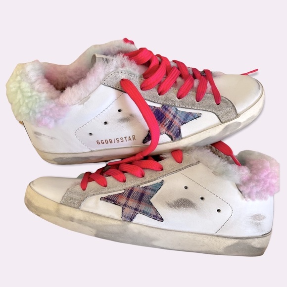 🤩HP‼️GOLDEN GOOSE GGDB Superstar Sneakers Leather Shearling shoes sherpa pink - Picture 4 of 11